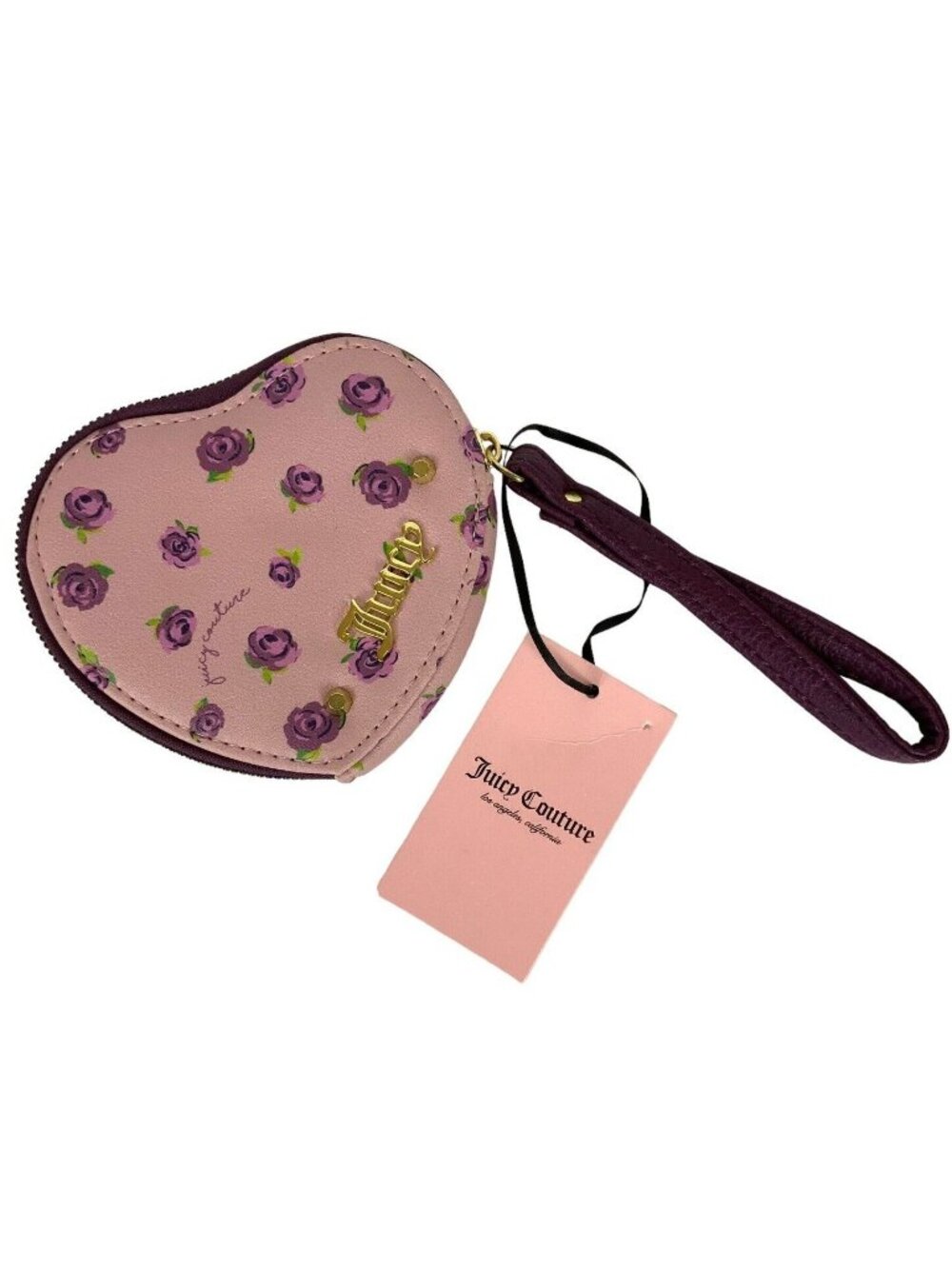 Juicy Couture Heart Shaped Wristlet Coin Wallet Floral Print Blooms At Night